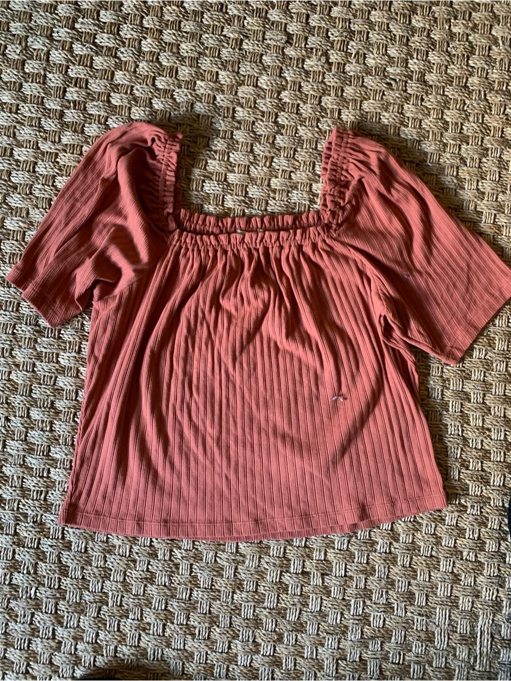 Madewell Square-Neck Smocked Ribbed Top
